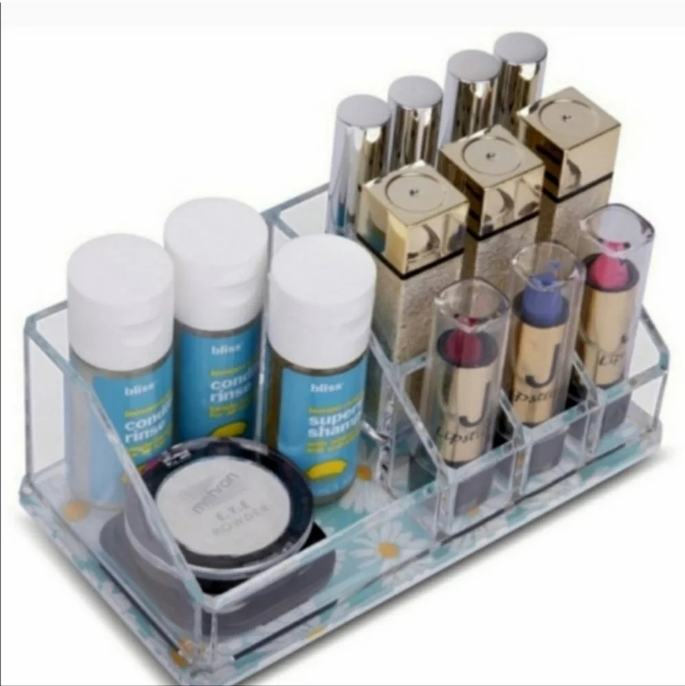 Sorbus Cosmetic Organizer Clear Acrylic Case Daisy Print, New